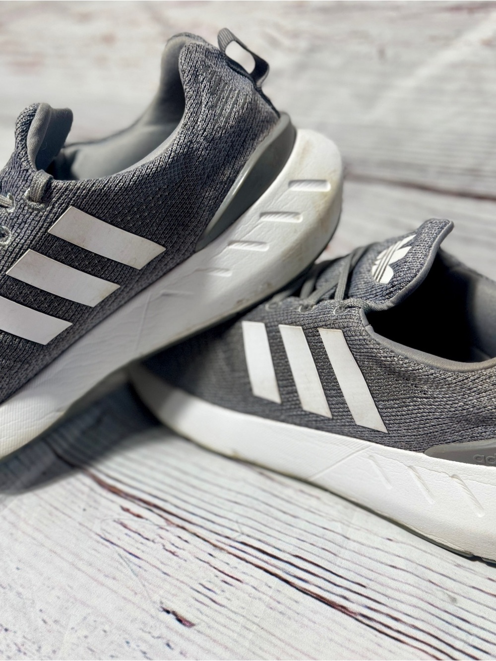adidas Grey and White Knit Lifestyle Sneakers
